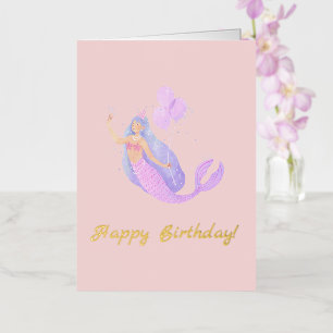 Carte De Vacances Métallisée Sirène Simple Anniversaire Rose Pêche
