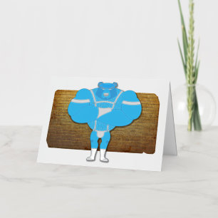 Carte De Vacances Métallisée SlipperyJoe's gay muscle bear cartoon thong cuir