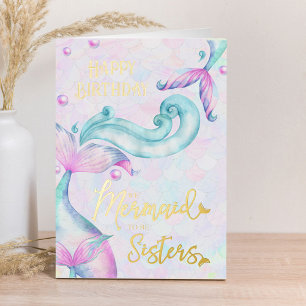 Carte De Vacances Métallisée Sœurs sirènes joyeux anniversaire or