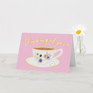 Carte De Vacances Métallisée Tasse Florale Pensée pour Toi Réelle