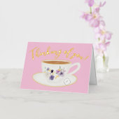 Carte De Vacances Métallisée Teacup Floral Penser à vous Réel (Orchidée)