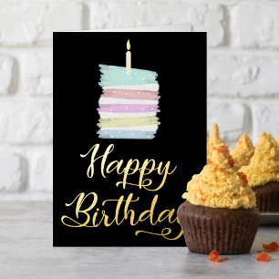 Carte De Vacances Métallisée Tranches de gâteau colorées Joyeux Anniversaire Ré