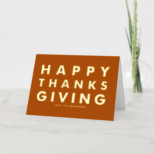 Carte De Vacances Métallisée Typographie Moderne Orange Joyeux Thanksgiving Or