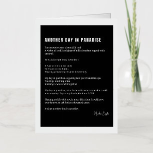 Carte De Vacances Métallisée Un autre jour au paradis poème d'amour poésie