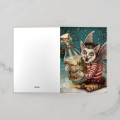 Carte De Vacances Métallisée Vampire Kitty de Noël avec bouteille de lait (Mise à l'extérieur)