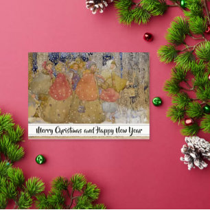 Carte De Vacances Métallisée Vintage Annie French "Caroling de Noël"