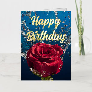 Carte De Vacances Métallisée Vœu d'anniversaire élégant avec rose rouge personn