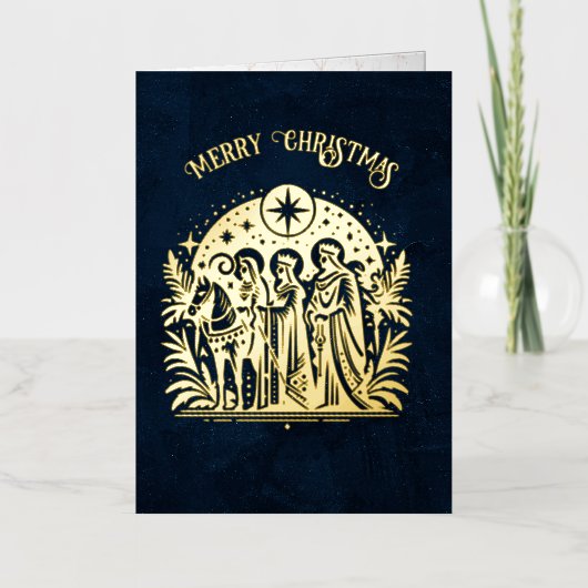 Carte De Vacances Métallisée Wise Men Foil on Blue (Recto)