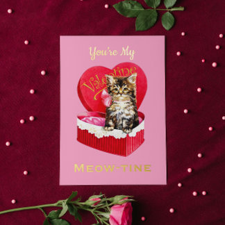 Carte De Vacances Métallisée You’re My Meow-tine Cute Vintage Cat Valentine