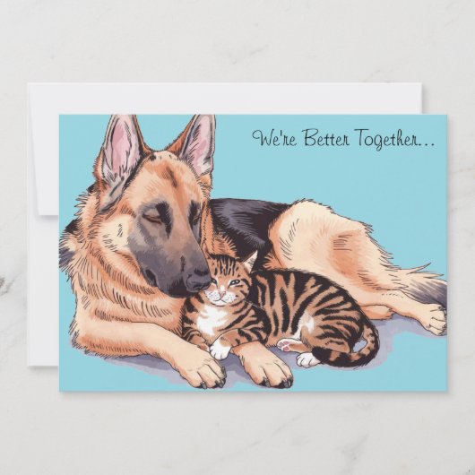 Carte de vacances mignonne avec un chat et un chie (Devant)