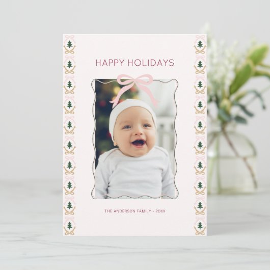Carte de vacances minimale Pastel Pink Bow (Debout devant)