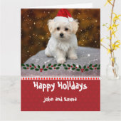Carte de vacances modèle avec adorable chiot malta (Fleur jaune)