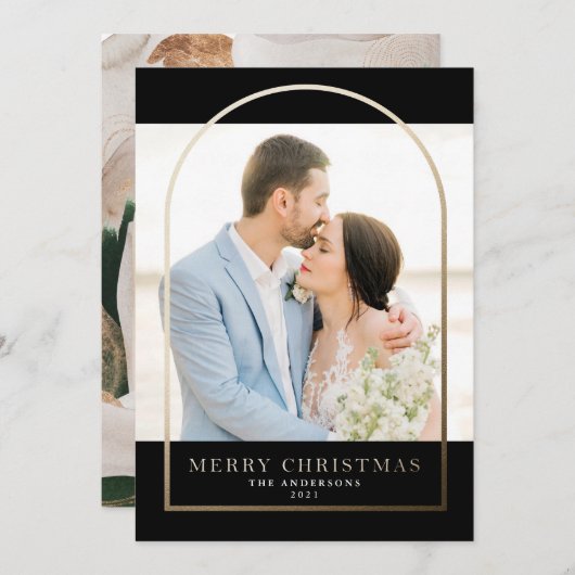 Carte de vacances moderne Gold Foil Arracée Frame (Devant / Derrière)