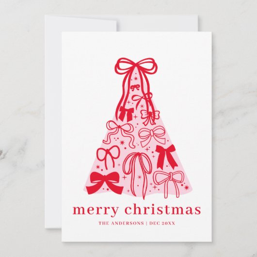 Carte de vacances moderne Joyeux Rose Bow Tree Fla (Devant)