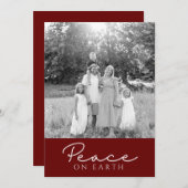 carte de vacances moderne rouge "paix sur terre" (Devant / Derrière)