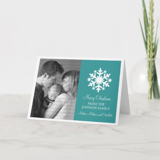 Carte de vacances moderne Snowflake, Turquoise (Devant)
