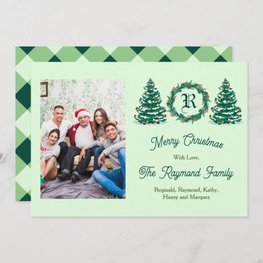Carte de vacances Monogramme Vert (Devant / Derrière)