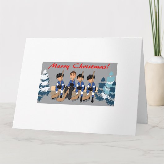 Carte de vacances Montons, jouons au hockey ! (Devant)