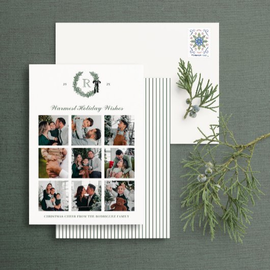 Carte de vacances multi-photo Monogramme de couron