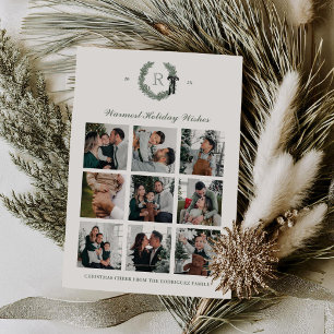 Carte de vacances multi-photo Monogramme de couron