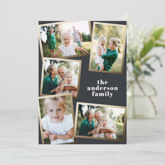 Carte de vacances multi-photo or moderne (Debout devant)