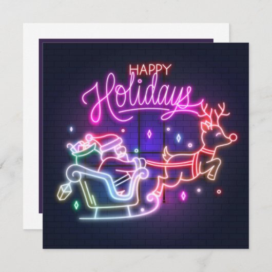 Carte de vacances Neon Père Noël Reindeer (Devant / Derrière)