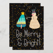 Carte de vacances Noël Beige Cheveux Snowman Tree (Devant / Derrière)