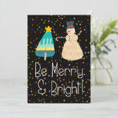 Carte de vacances Noël Beige Cheveux Snowman Tree (Debout devant)