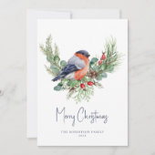 Carte de vacances Noël Bullfinch et Greenery (Devant)
