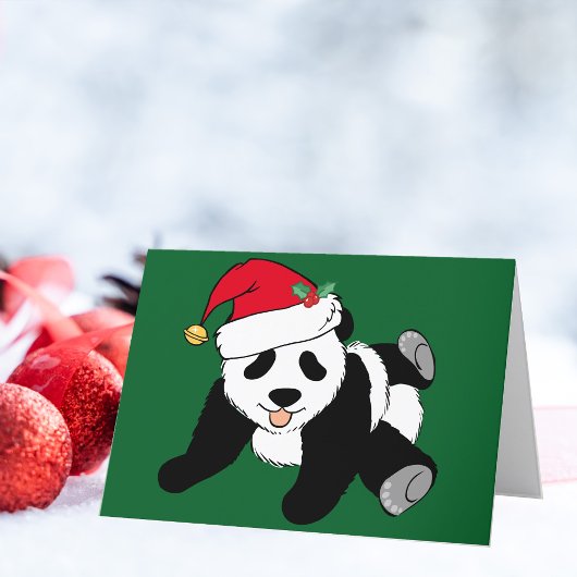 Carte de vacances Noël Panda Bear Santa Hat