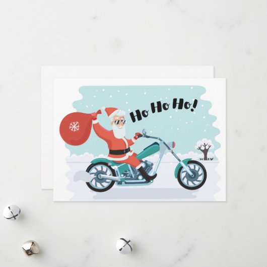 Carte de vacances Noël Père Noël Biker (Devant/Arrière en situation)