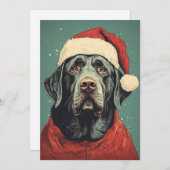 Carte de vacances Noël Père Noël Black Lab Flat (Devant / Derrière)