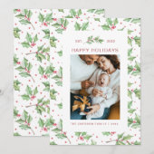 Carte de vacances Noël Watercolor Holly Berries (Devant / Derrière)