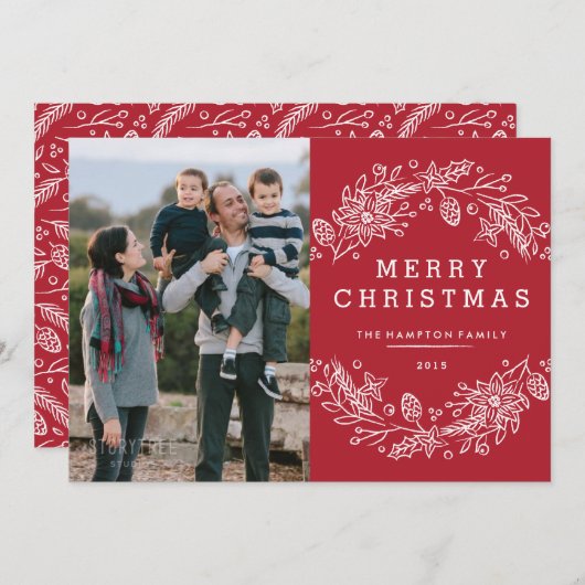 Carte de vacances Noël Wreath - Berry (Devant / Derrière)