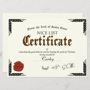 Carte de vacances officielle Père Noël Liste de Ni