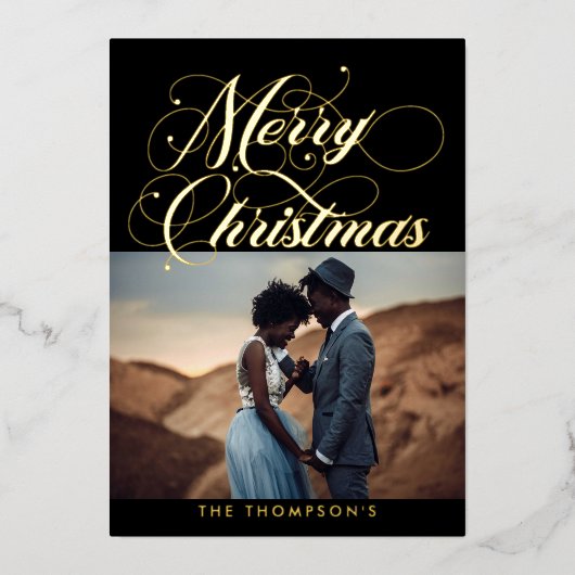 Carte de vacances Ornat Black Gold MerryChristmas  (Recto)