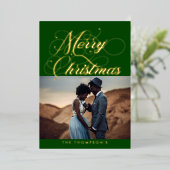 Carte de vacances Ornat Green Gold MerryChristmas (Debout devant)