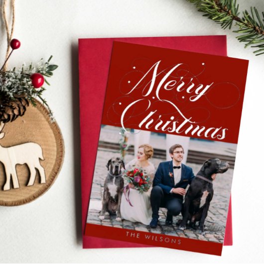 Carte de vacances Ornat Rouge Argent Joyeux Noël F