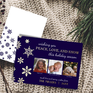 Carte de vacances Paix Amour et Neige Brillante