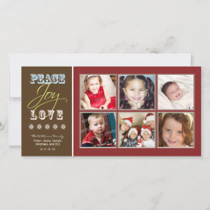 Carte de vacances Peace-Joy-Love Family (Crimson)