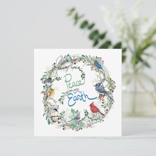 Carte de vacances Peace On Earth Bird Et Wreath (Debout devant)
