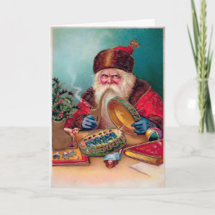 Carte de vacances Père Noël vintage Grumpy Smoking