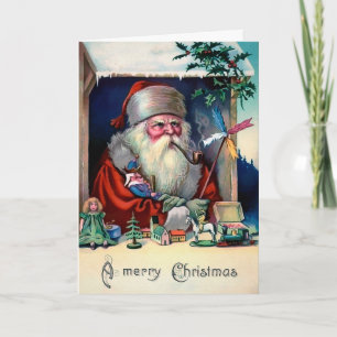 Carte de vacances Père Noël vintage Grumpy Smoking