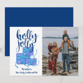 Carte de vacances personnalisée avec photo bleue H (Devant / Derrière)