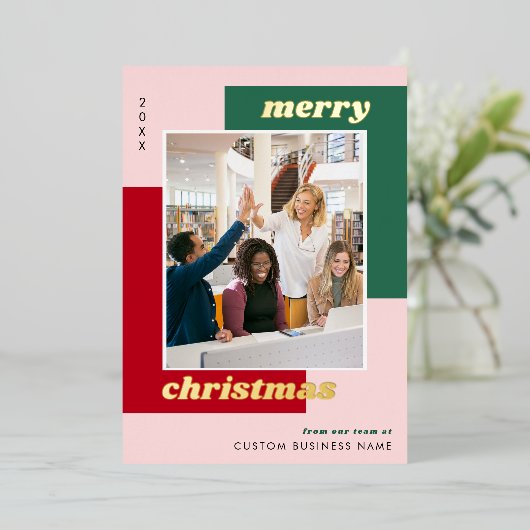 Carte de vacances personnalisée Foil Team Photo (Debout devant)