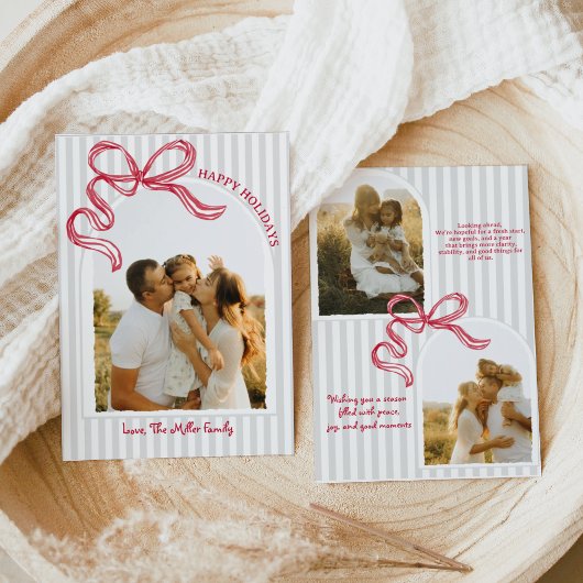 Carte de vacances photo à arc rayé moderne avec nœ