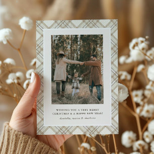 Carte de vacances photo à carreaux beige doux