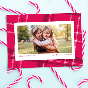 Carte de vacances photo à carreaux rose amusante