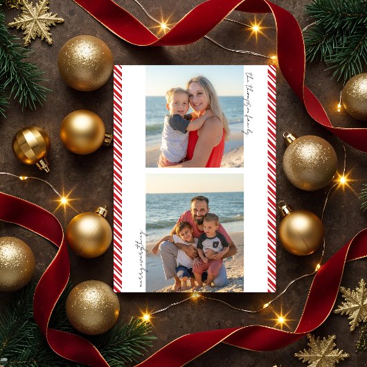 Carte de vacances photo à rayures de canne à sucre