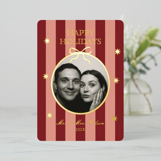 Carte de vacances photo à rayures rouges classique (Debout devant)